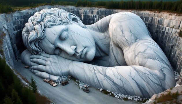 A marble quarry carved into the shape of a sleeping giant