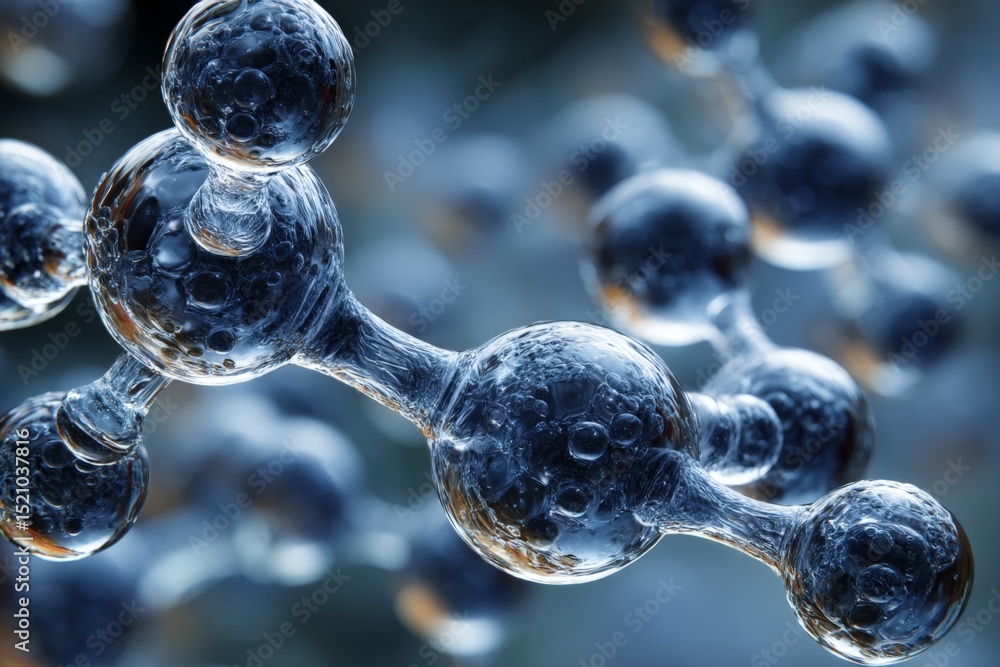 Poster Detailed molecular structure displaying interconnected atoms in scientific exploration with a three-dimensional perspective