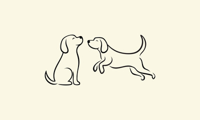 Two Dogs Outline Illustration.