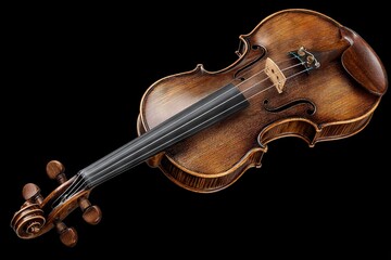 Fototapeta premium Beautiful antique violin crafted from fine wood resting on a dark surface showcasing detailed artistry and craftsmanship