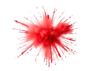 Red paint splashes powder explosion isolated on transparent background
