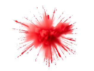 Red paint splashes powder explosion isolated on transparent background