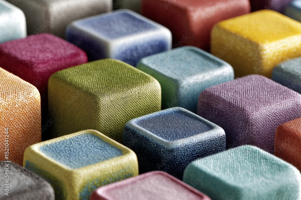 Aufkleber Colorful textile cubes arranged in an artistic display showcasing vibrant patterns and textures