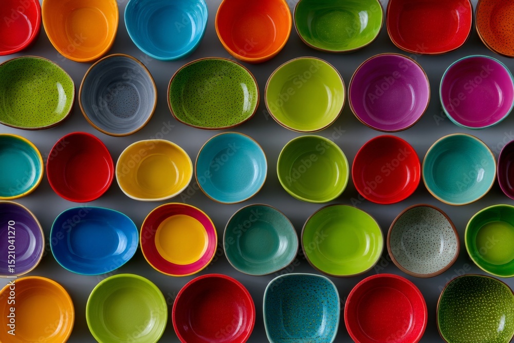 Fototapete colorful bowls arranged in a vibrant pattern create an artistic display in a bright setting