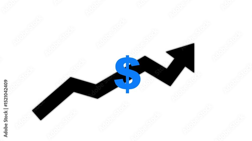 Poster abstract glowing neon line of dollar sign icon and up arrow isolated on transparent background. arro