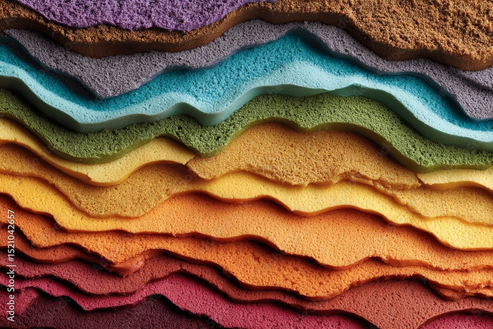 Poster Colorful layers of textured foam arranged in wavy patterns showcase vibrant hues and intricate details