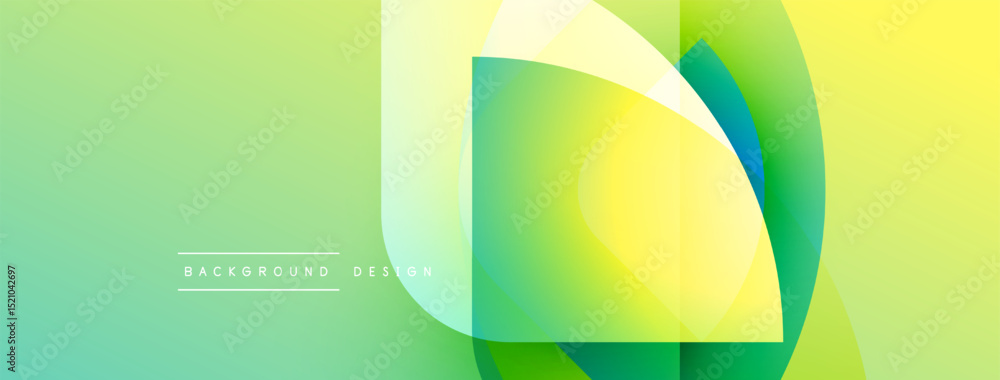 Poster Abstract gradient design. Overlapping shapes create dynamic visual effect. Bright greens, yellows dominate composition. Modern, clean aesthetic.