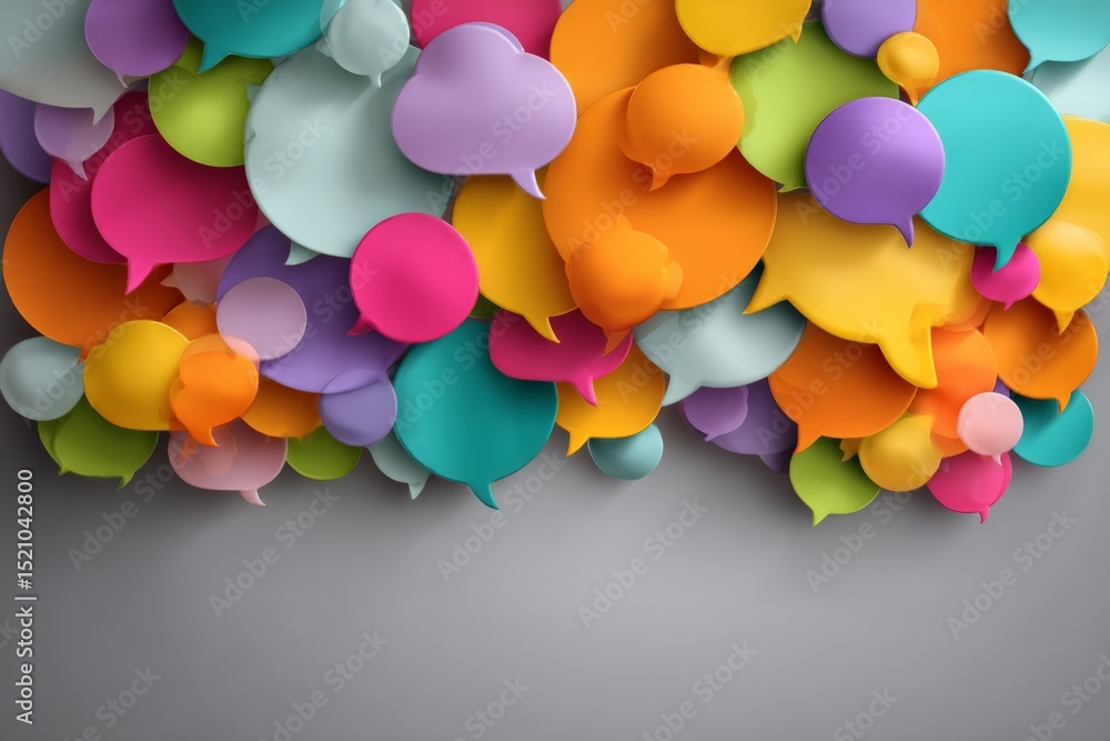 Poster Colorful speech bubbles create vibrant background for creative communication and expression in artistic design