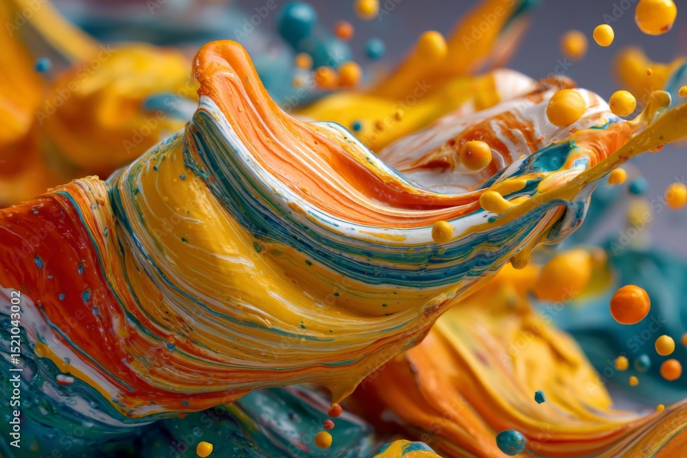 Poster Vivid colors swirl together creating dynamic patterns in an abstract paint splash