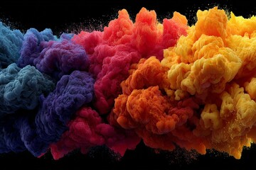 Vibrant cloud of colorful smoke billowing against a dark background during a creative art demonstration