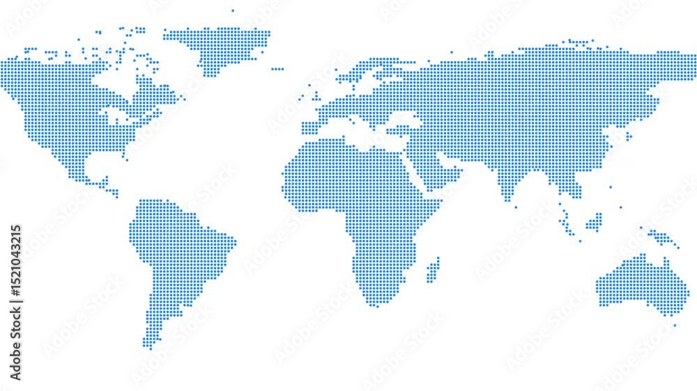 Poster world map animation background with glowing shifting halftone grid fractal