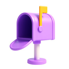 3D icon of Purple mailbox with yellow flag isolated on transparent background