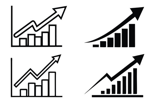 Set of Four Upward Trending Black Bar Graph Icons