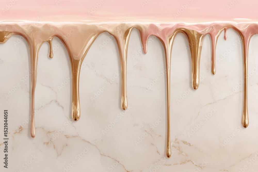 Poster Decorative dripping paint on a marble surface with a soft pink background creating an artistic texture in a modern setting