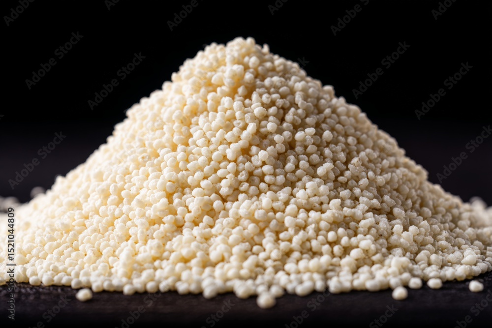 Poster parched millet grains arranged in a peak form placed on a dark surface against a black background