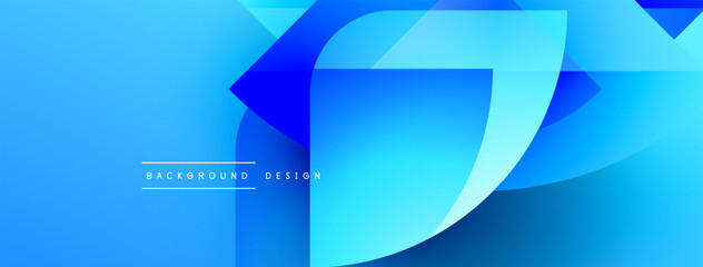 Abstract blue background. Overlapping shapes create dynamic visual effect. Modern design suitable for digital projects. Smooth gradients present clean aesthetic.