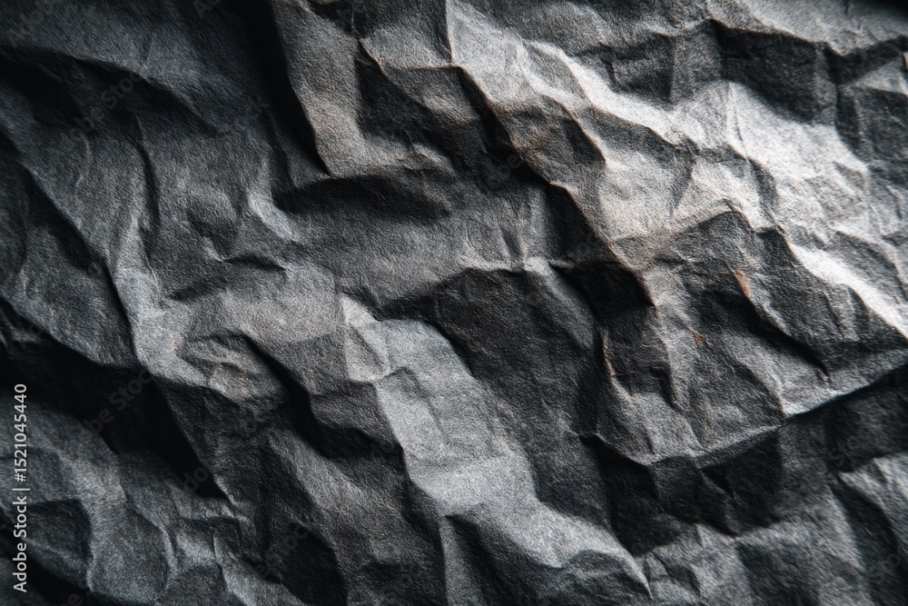 Aufkleber textured black paper with deep creases and shadows showcasing intricate details and light play in a 