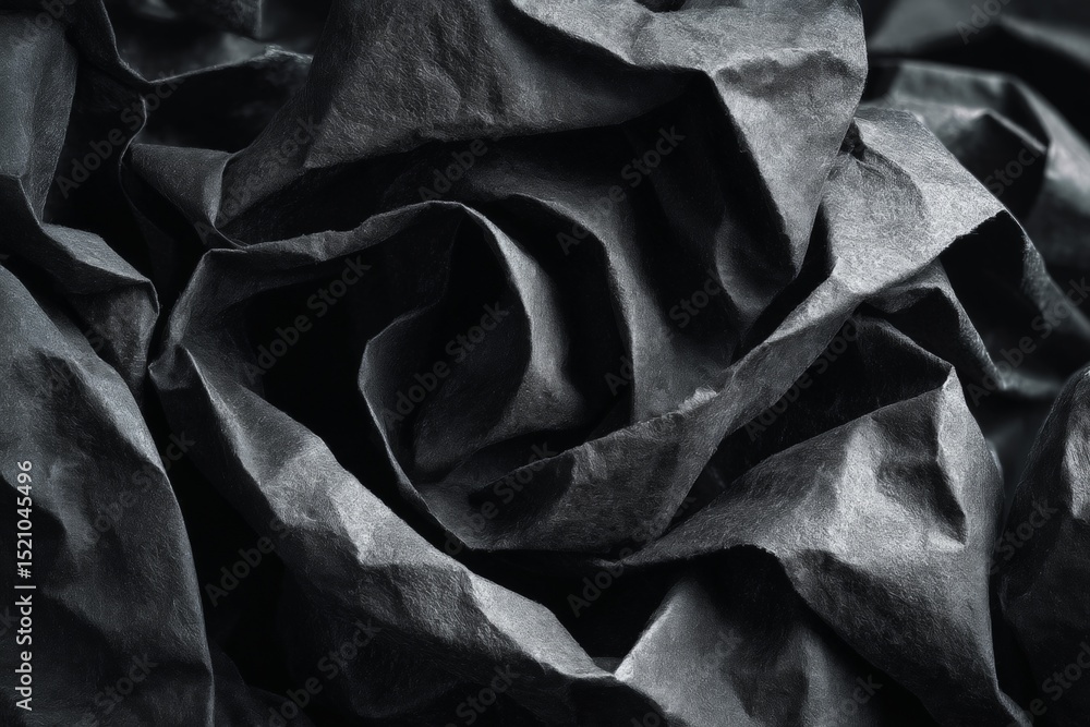 Poster Textured black crumpled fabric creating a dramatic monochromatic background for design purposes in artistic projects