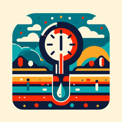 Soil moisture meter illustration with vibrant colors and abstract landscape design