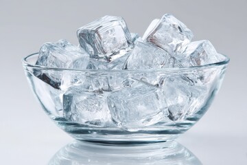 Obraz premium Clear ice cubes in a glass bowl ready for refreshing beverages and summer drinks