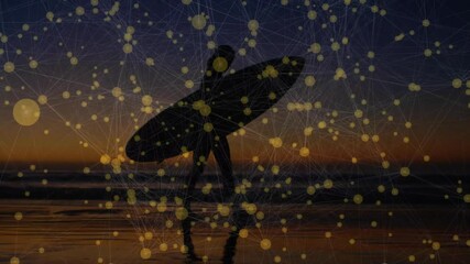 Female surfer stepping onto wet reflective sand and walking toward deeper sea for water sports - Powered by Adobe
