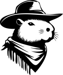 SVG capybara in a hat black and white vector, file for printing, cutting