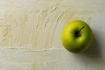 Green apple on textured neutral background