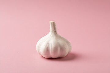 Single garlic bulb on pink background