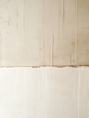 Close-up of minimalist off-white library checkout slip with faded printed lines and faint fold, centered on matte wood background, soft diffused light, authentic simple mood, beige and natural wood 