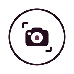 Camera icon inside circle in minimal black style