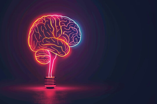 Glowing purple polygonal brain on dark background. AI and data concept. 3D Rendering 