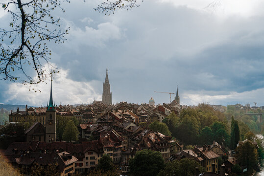 City of Bern, Switzerland, with a cloudy sky