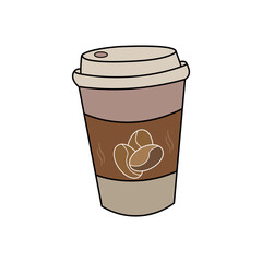 Hot Coffee To-Go Cup with Coffee Beans Icon – Vector Illustration