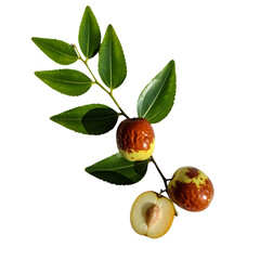 Indian jujube boroi with branch, isolated on transparent background