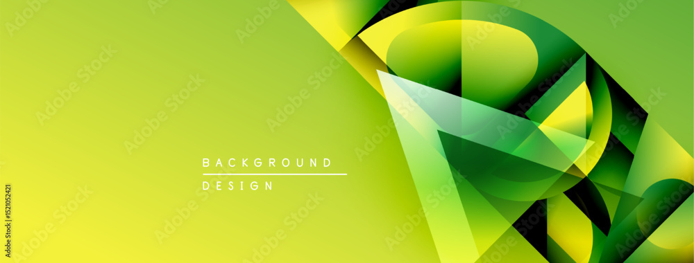 Poster Abstract yellow, green gradient. Modern design features layered shapes, dynamic flow. Text reads background design.