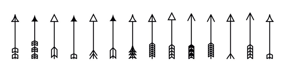 Vector illustration set of different types of fleches arrows. Vector illustration