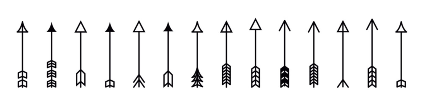 Vector illustration set of different types of fleches arrows. Vector illustration