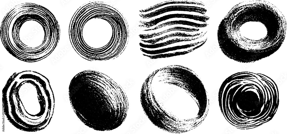 Poster abstract collection of engraved scribble loops and rings for artistic design