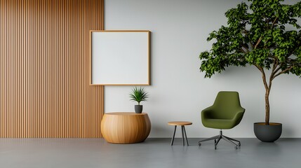 Bright and minimalist office interior with natural elements