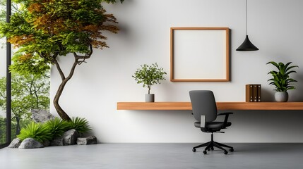 Bright and minimalist office interior with natural elements