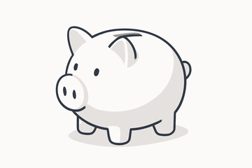 Simple White Piggy Bank Icon with Outline for Financial Savings, Investment, Money Management, Budgeting, and Economic Growth Concept. Cash Reserve Fund Design.