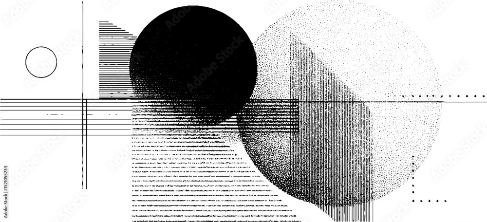 Poster abstract geometric design with engraved elements and simple shapes