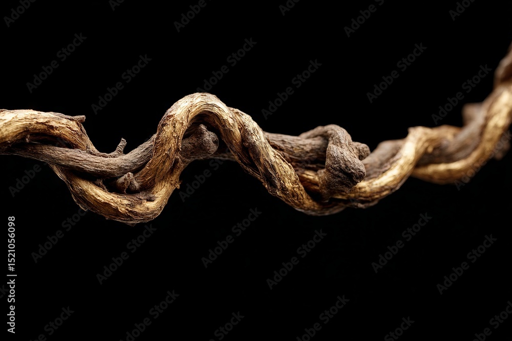 Poster Twisted vine showcasing intricate texture and color against a dark background