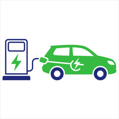 Modern Electric Vehicle Charging Station Icon Vector Illustration Minimalist Line Art