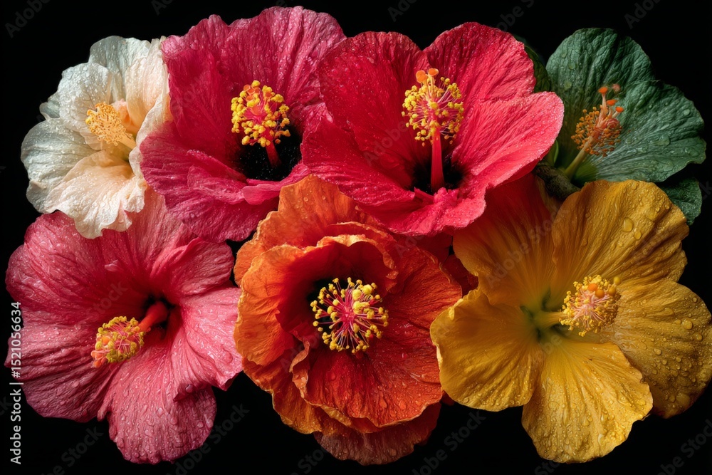Aufkleber bright hibiscus flowers in a vibrant array showcasing colors and textures against a dark background