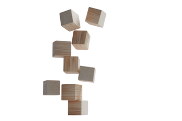 Nine wooden cubes falling in a pattern isolated on transparent background