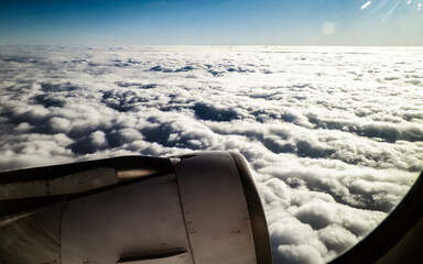 Airplane engine seen from the window.