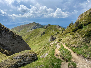 mountain landscape with blue sky, Bratocea Ridge, Ciucas Mountains, Romania 
