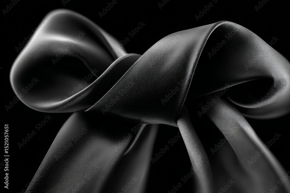 Aufkleber Elegant black satin bow tied neatly on a black background showcasing its smooth texture and form at close range during a dimly lit setting