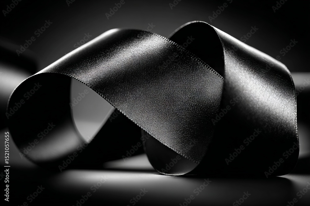 Poster elegant black ribbon gracefully spirals on a smooth surface creating a striking visual contrast